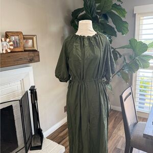 White House Black Market Olive Green Drawstring Waist Jumpsuit